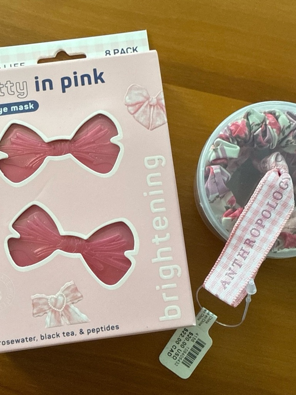 Anthropologie Scrunchies + SpaLife Bow Eye Masks Pink Self Care Gift Set